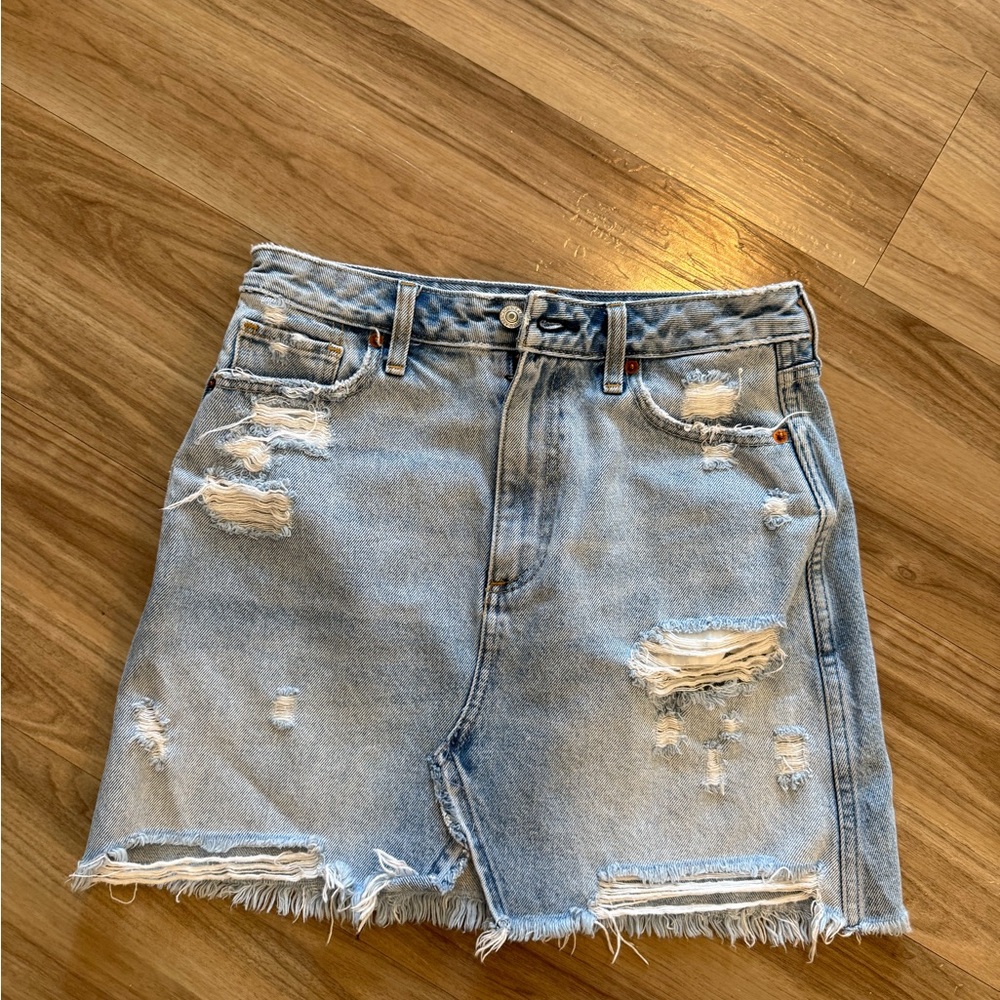 Abercrombie & Fitch Light Blue Distressed Mini Skirt